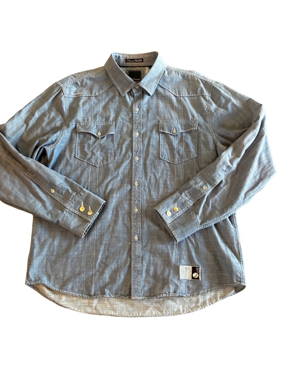 7 Diamonds Blue Gray Chambray Western Button-Up Shirt 3XL